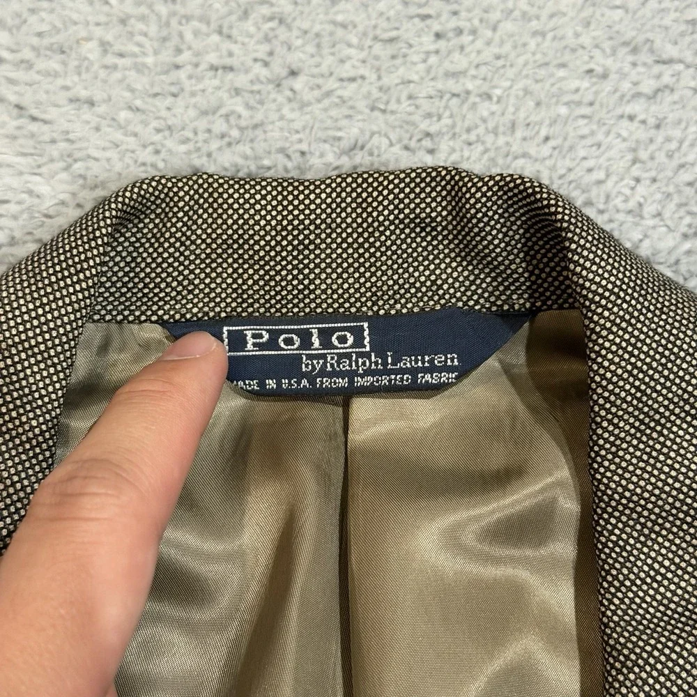 VTG 80s Polo Ralph Lauren 43R Wool BIRDSEYE Double Breast Blazer Suit Jacket